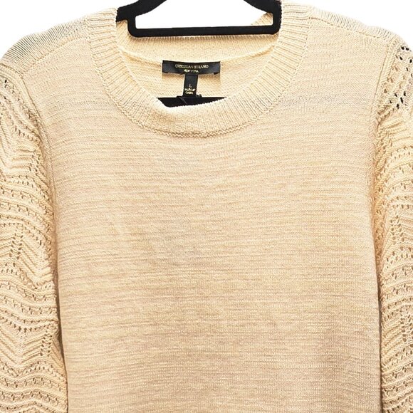 NWT CHRISTIAN SIRIANO CARAMEL POINTELLE LONG SLEEVE SWEATER LARGE MSRP $89 - Picture 7 of 11